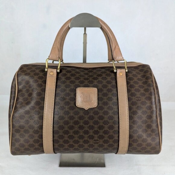 Authentic Vintage Celine Macadam Boston Leather Bag Brown Made in Italy - Picture 1 of 16